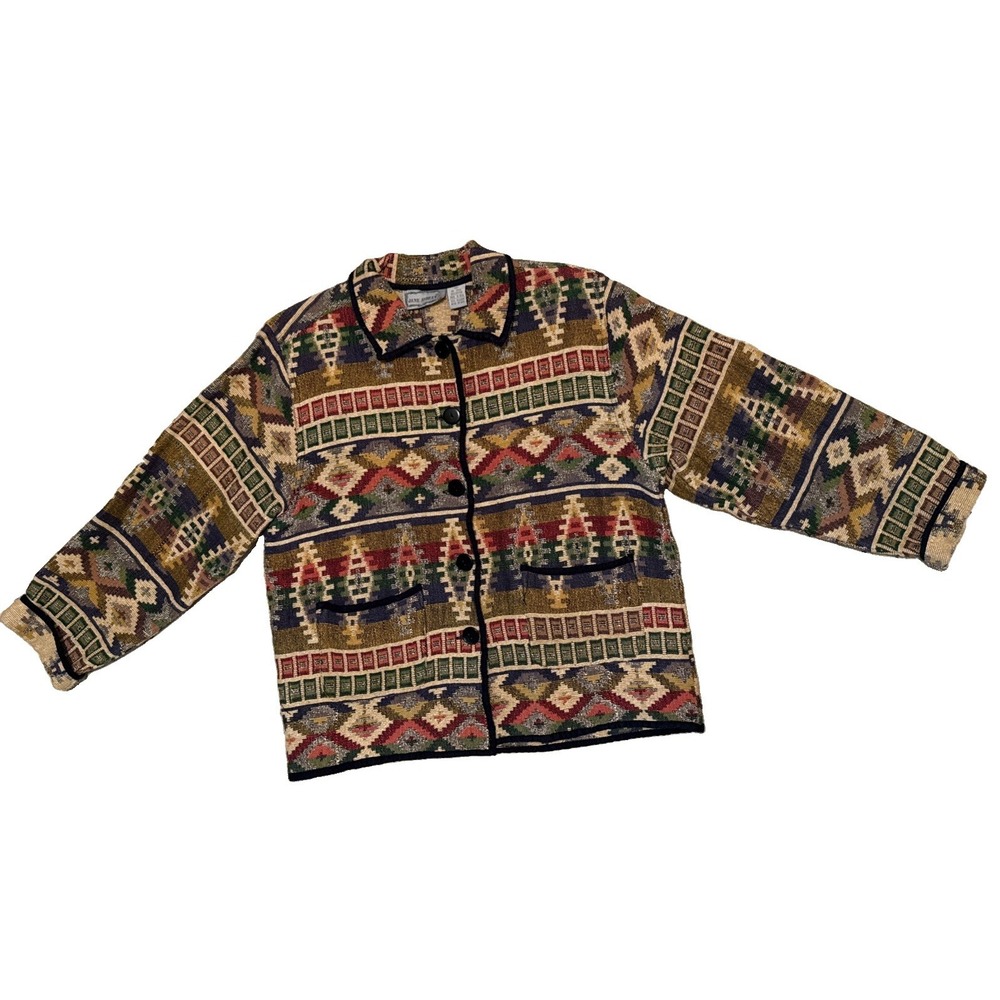 Vintage Jane Ashley Southwestern Aztec Tapestry Jacket Size Medium Bohemian